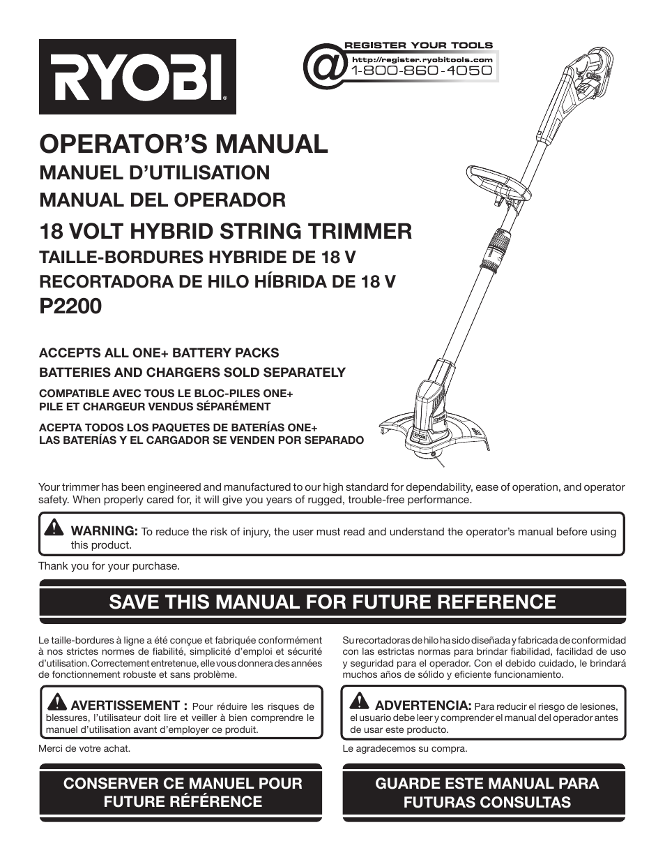 Ryobi P2200 User Manual | 44 pages