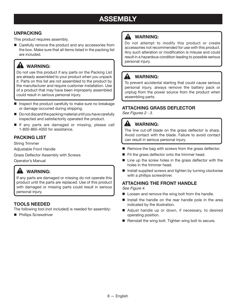 Assembly | Ryobi P2200 User Manual | Page 12 / 44