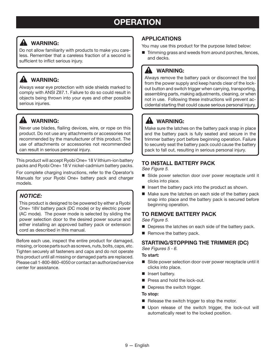 Operation | Ryobi P2200 User Manual | Page 13 / 44