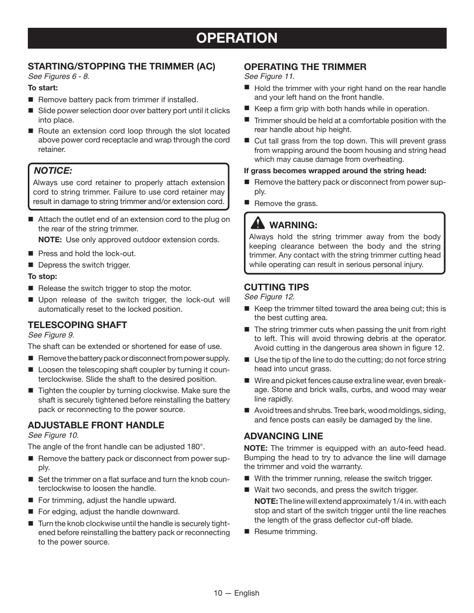 Operation | Ryobi P2200 User Manual | Page 14 / 44