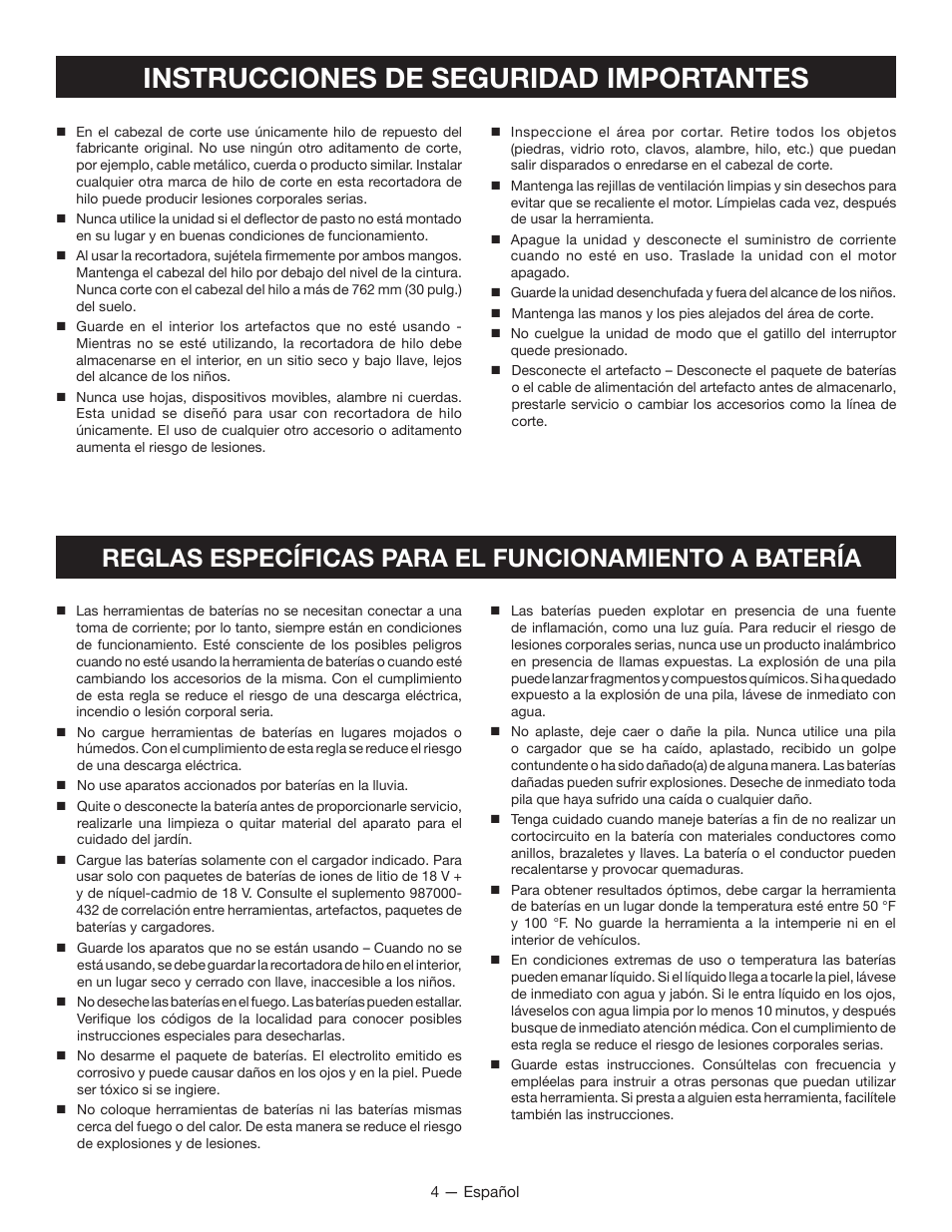 Instrucciones de seguridad importantes | Ryobi P2200 User Manual | Page 33 / 44