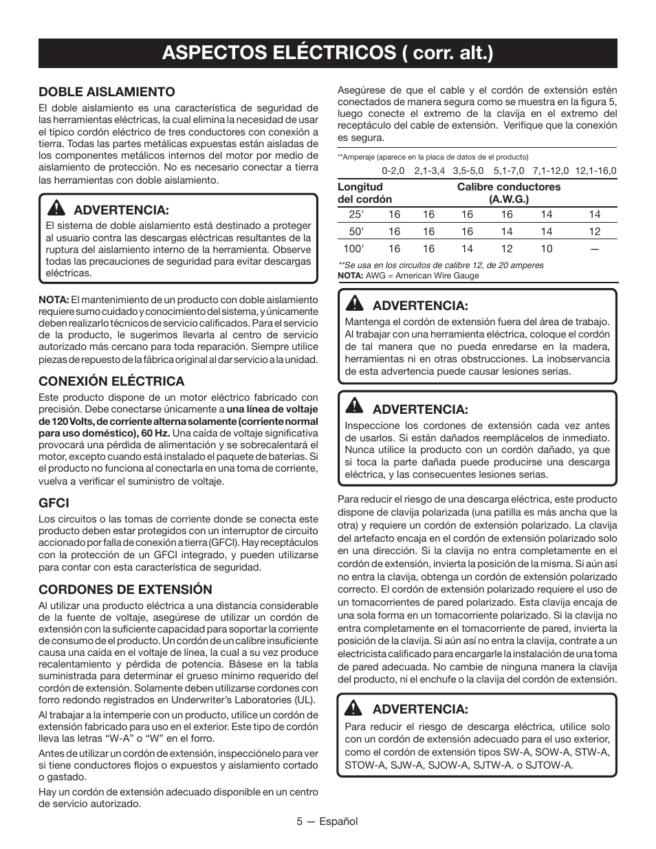 Aspectos eléctricos ( corr. alt.) | Ryobi P2200 User Manual | Page 34 / 44