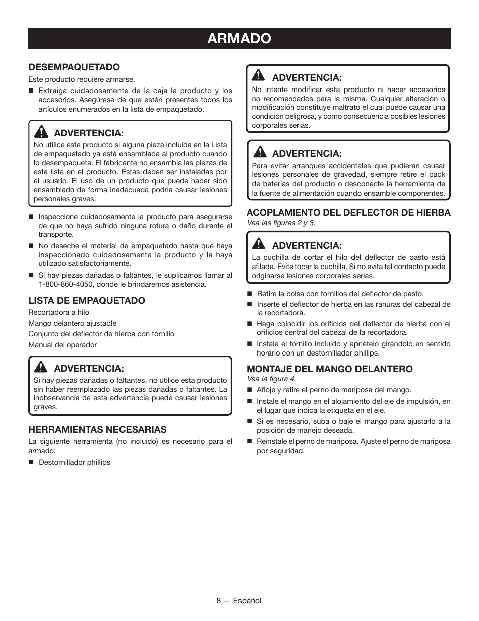 Armado | Ryobi P2200 User Manual | Page 37 / 44