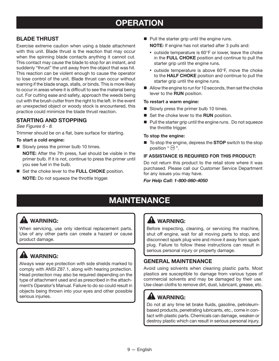 Operation, Maintenance | Ryobi RY34007 User Manual | Page 11 / 42