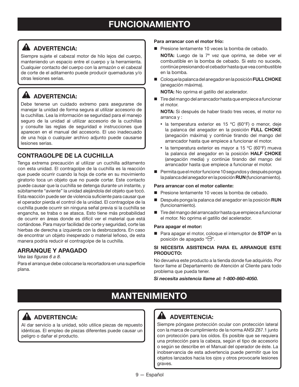 Funcionamiento, Mantenimiento | Ryobi RY34007 User Manual | Page 36 / 42