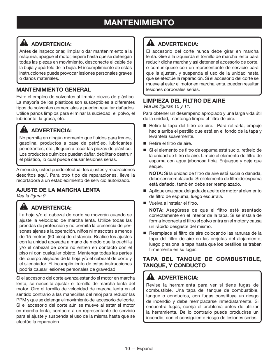 Mantenimiento | Ryobi RY34007 User Manual | Page 37 / 42