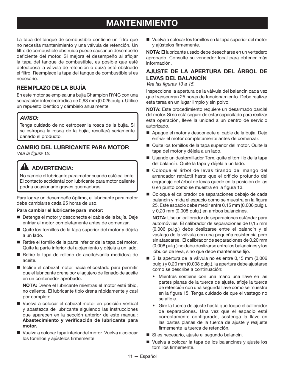 Mantenimiento | Ryobi RY34007 User Manual | Page 38 / 42