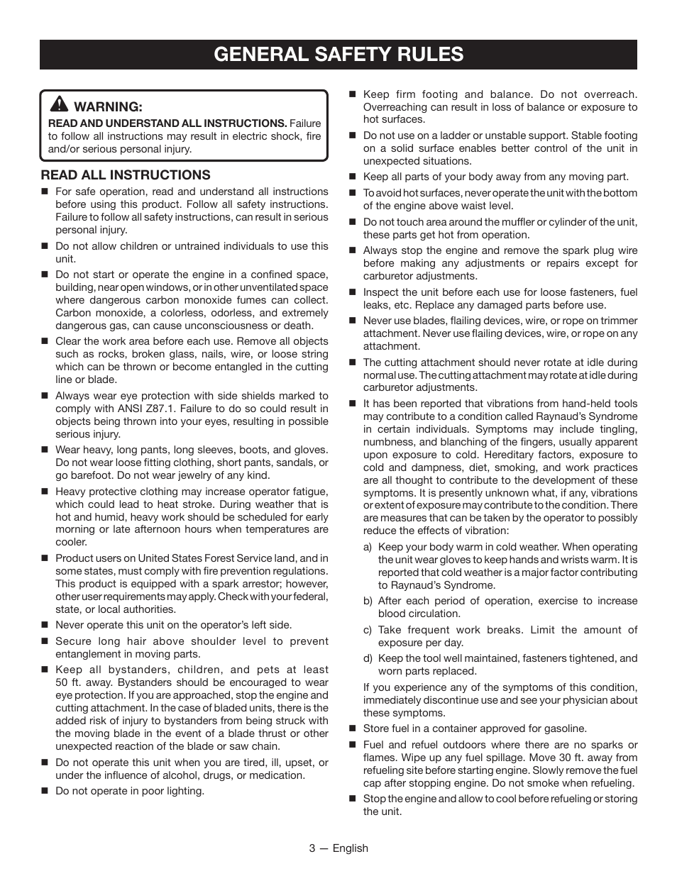 General safety rules | Ryobi RY34007 User Manual | Page 5 / 42