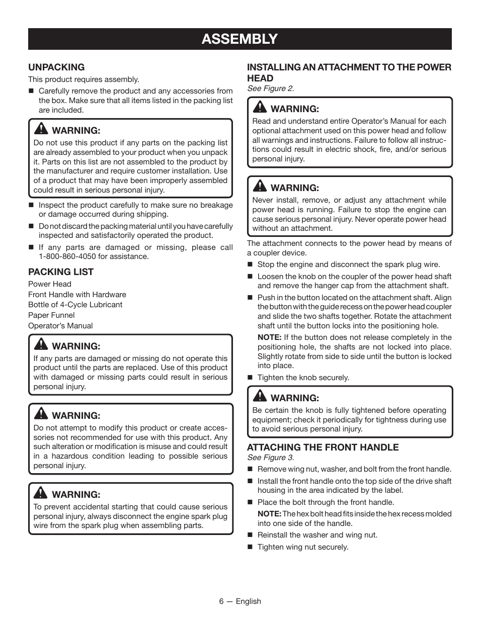 Assembly | Ryobi RY34007 User Manual | Page 8 / 42