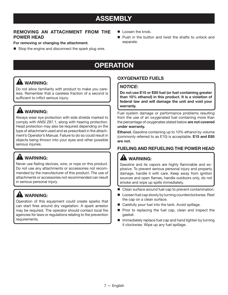 Assembly, Operation | Ryobi RY34007 User Manual | Page 9 / 42