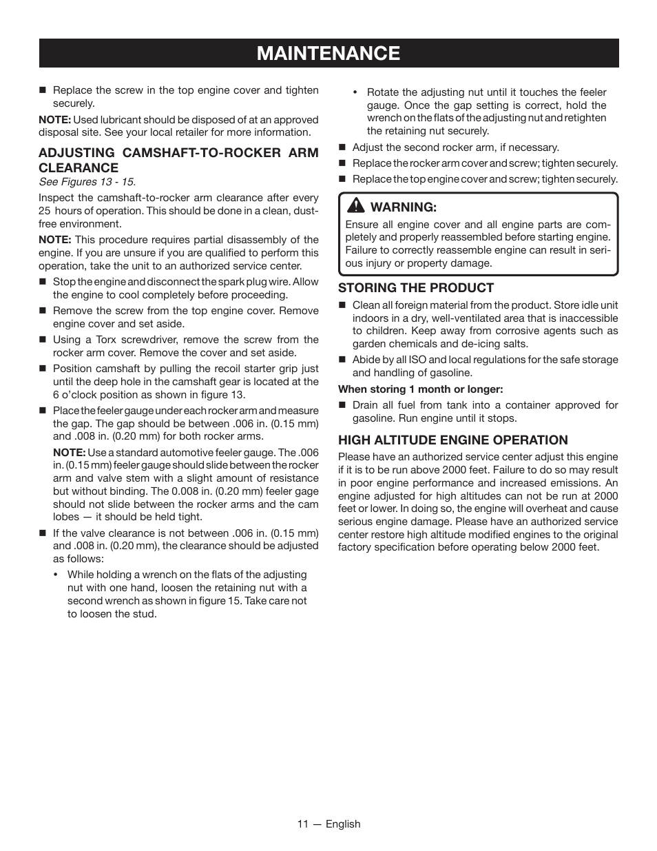 Maintenance | Ryobi RY34007 User Manual | Page 13 / 42