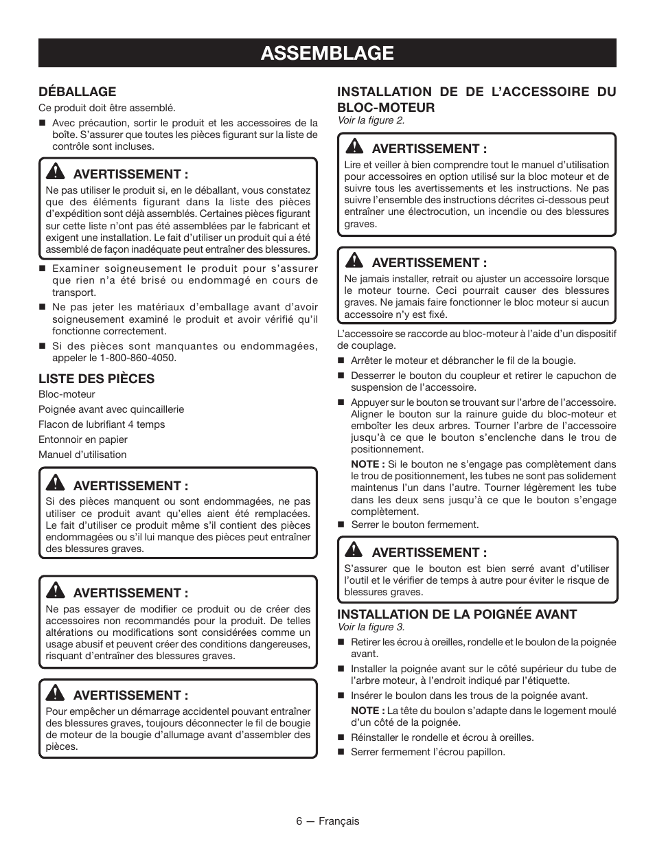 Assemblage | Ryobi RY34007 User Manual | Page 21 / 42