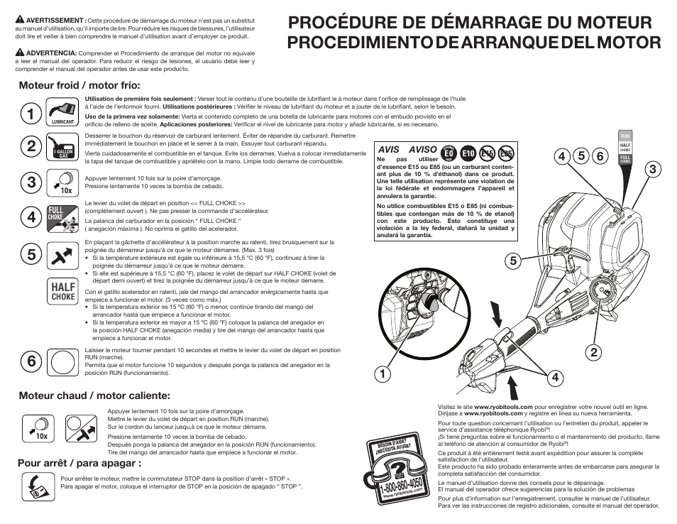 Half, Moteur chaud / motor caliente | Ryobi RY34007 User Manual | Page 2 / 2