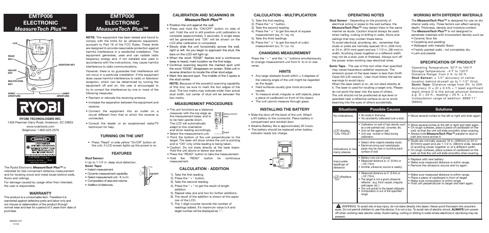 Ryobi EMTP006 User Manual | 1 page