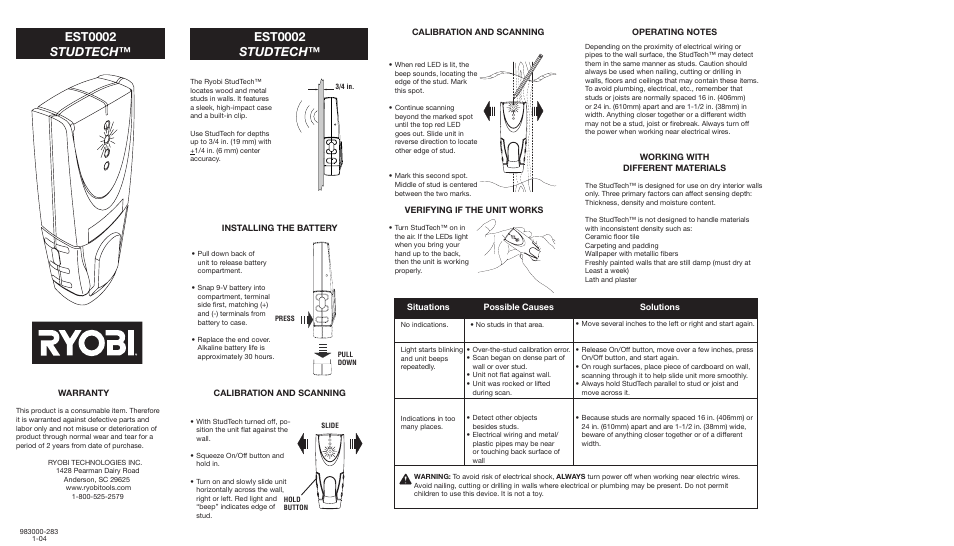 Ryobi EST0002 User Manual | 1 page