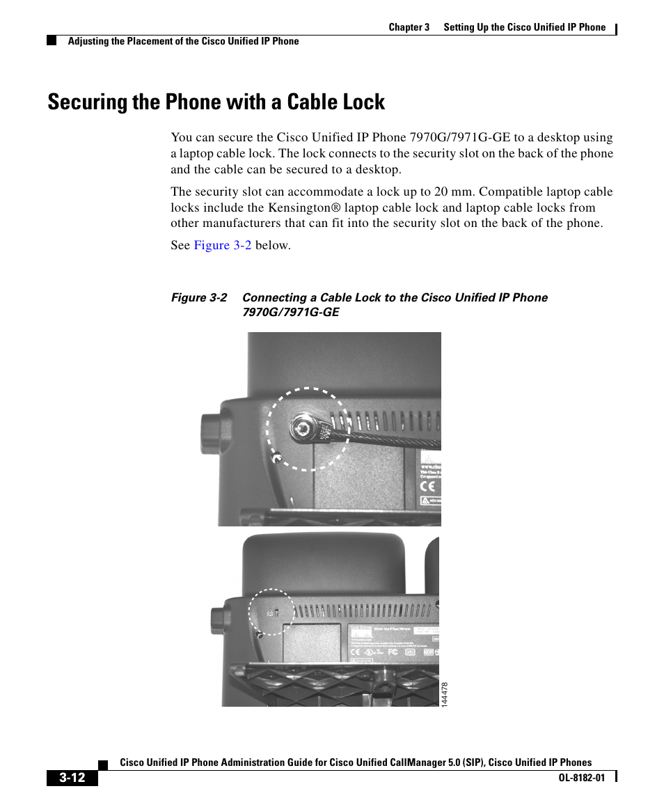 Securing the phone with a cable lock | Cisco 7971G User Manual | Page 12 / 18
