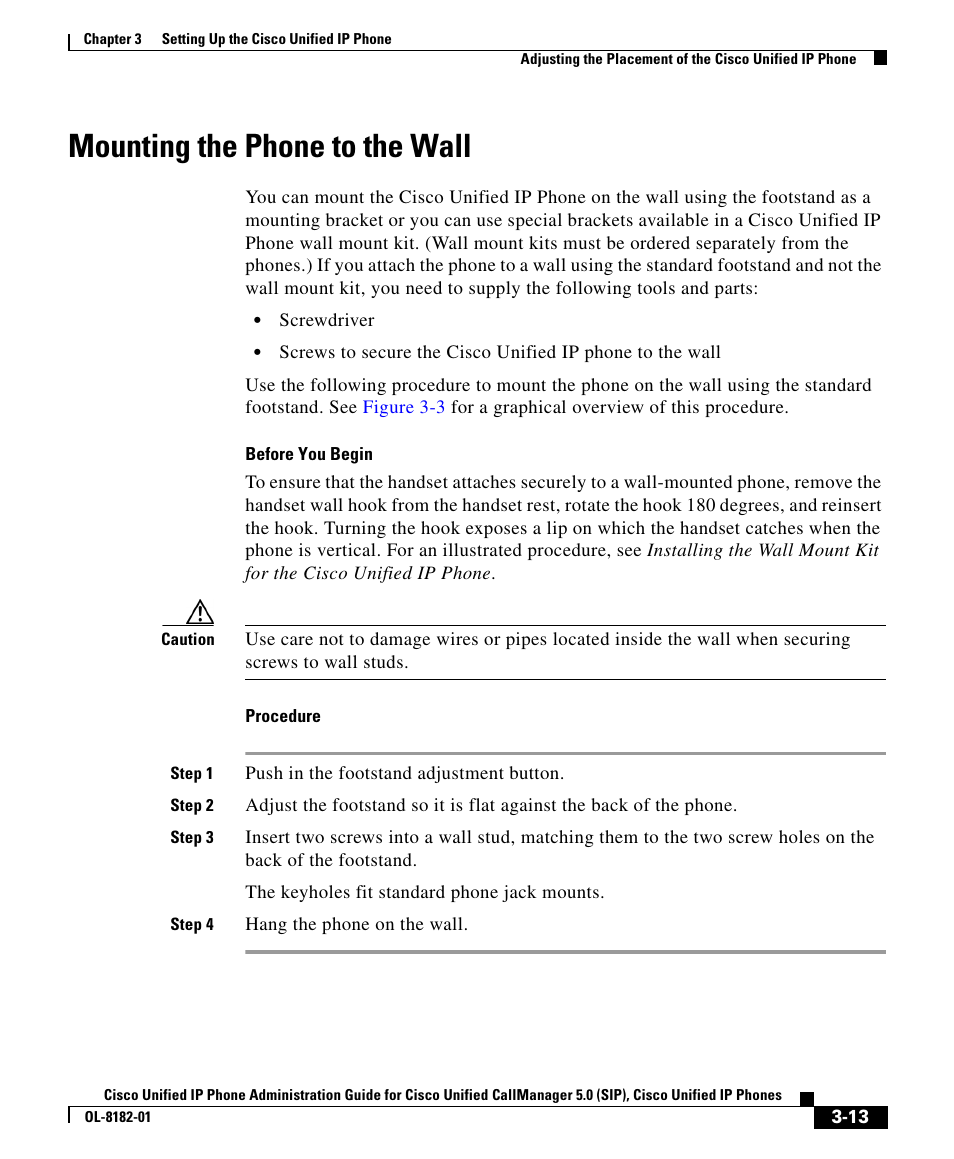 Mounting the phone to the wall | Cisco 7971G User Manual | Page 13 / 18