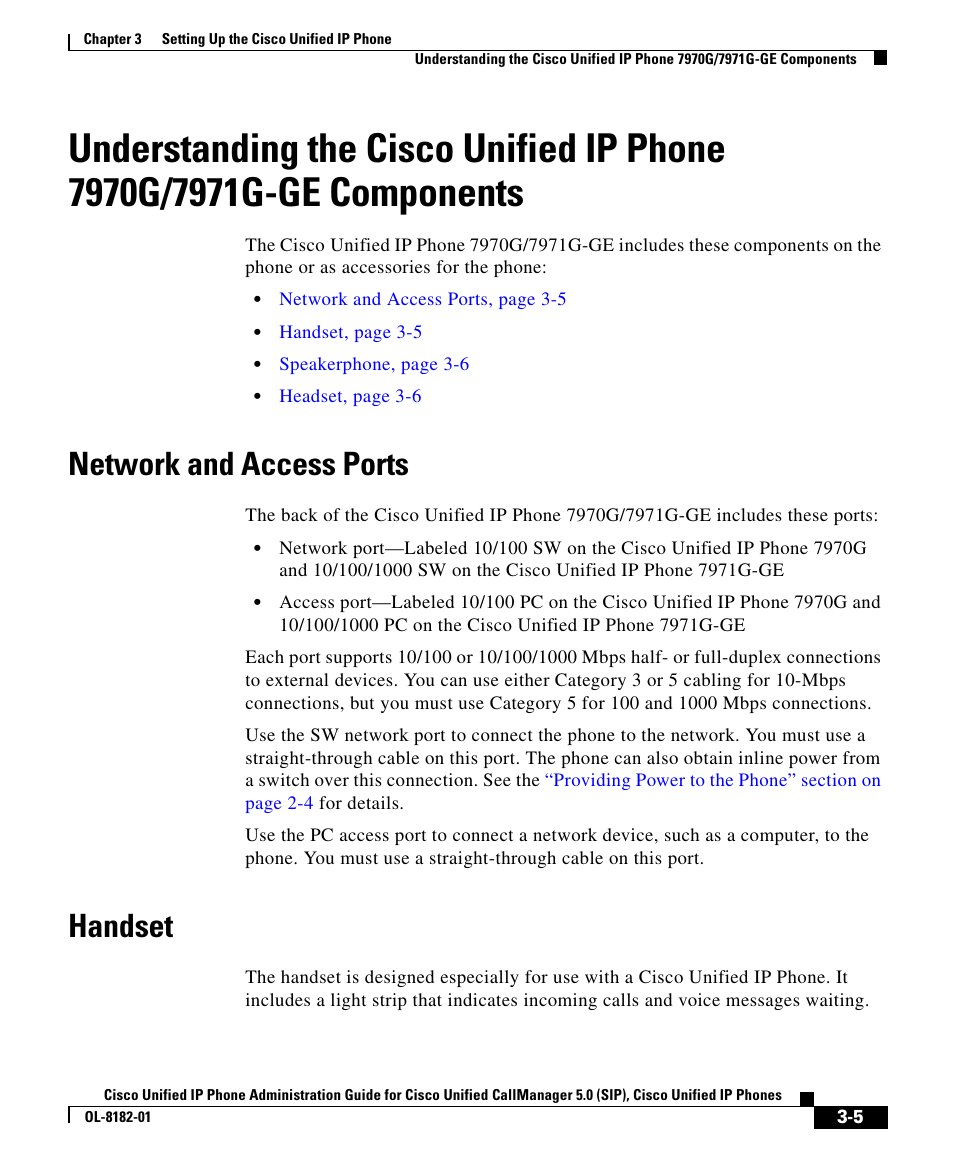 Network and access ports, Handset | Cisco 7971G User Manual | Page 5 / 18