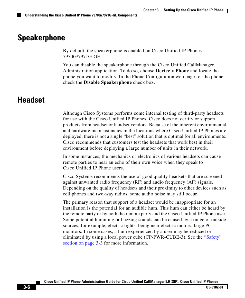 Speakerphone, Headset | Cisco 7971G User Manual | Page 6 / 18