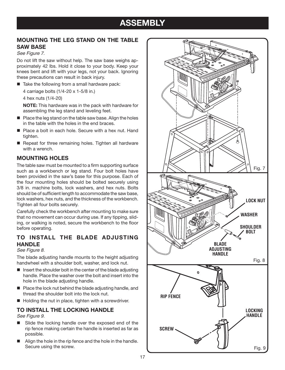Assembly | Ryobi BTS10S User Manual | Page 17 / 34