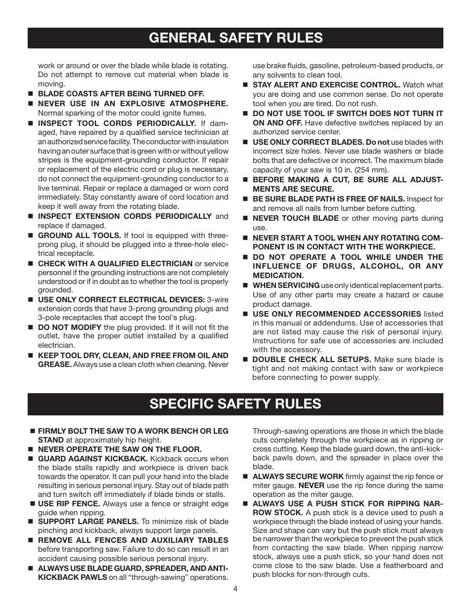 General safety rules, Specific safety rules | Ryobi BTS10S User Manual | Page 4 / 34