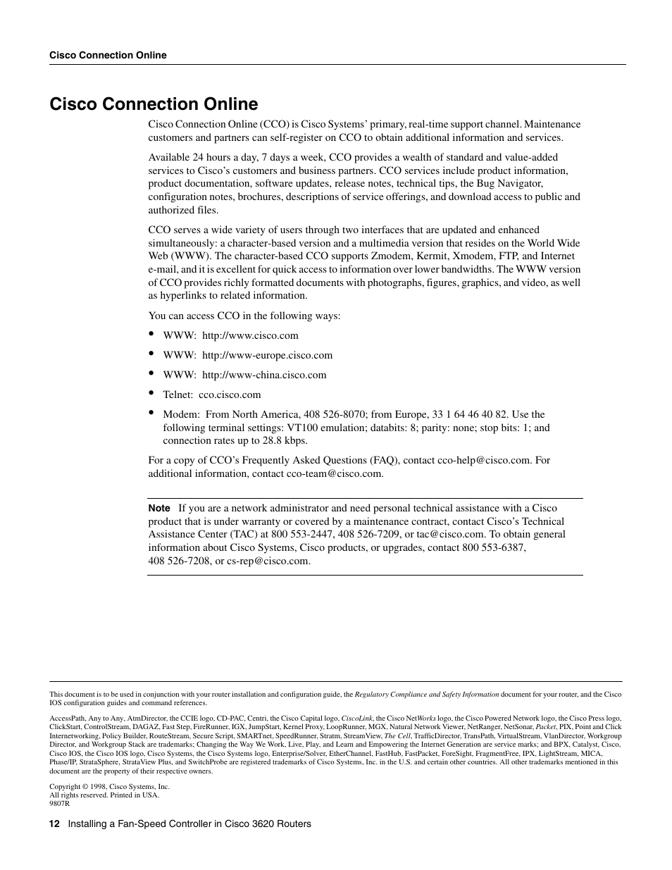 Cisco connection online | Cisco 3620 User Manual | Page 12 / 12