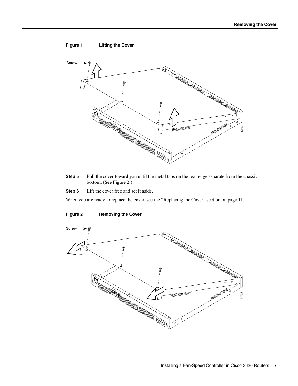 Step 6, Figure 2 removing the cover, Screw | Cisco 3620 User Manual | Page 7 / 12