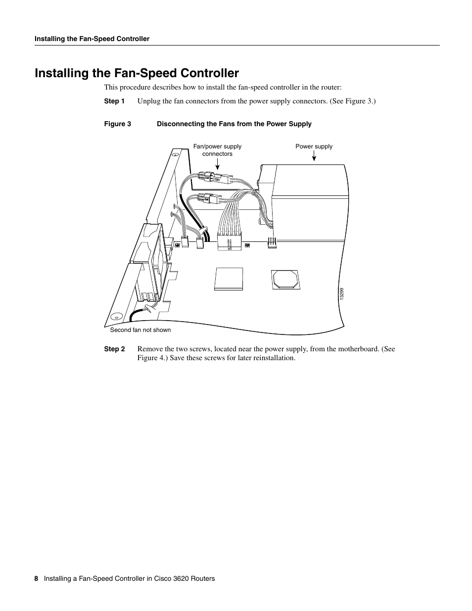 Installing the fan-speed controller | Cisco 3620 User Manual | Page 8 / 12