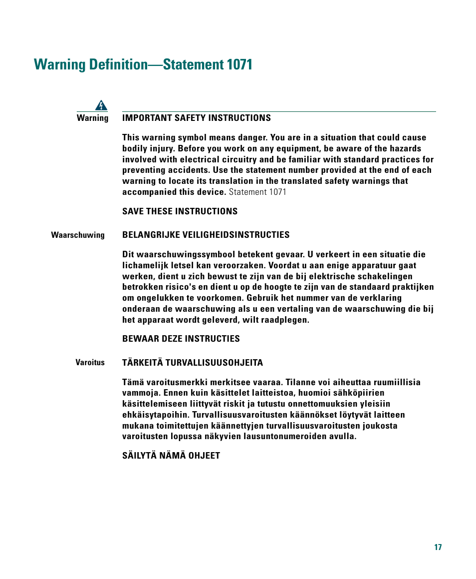 Warning definition-statement 1071, Warning definition—statement 1071 | Cisco 1040 User Manual | Page 17 / 52