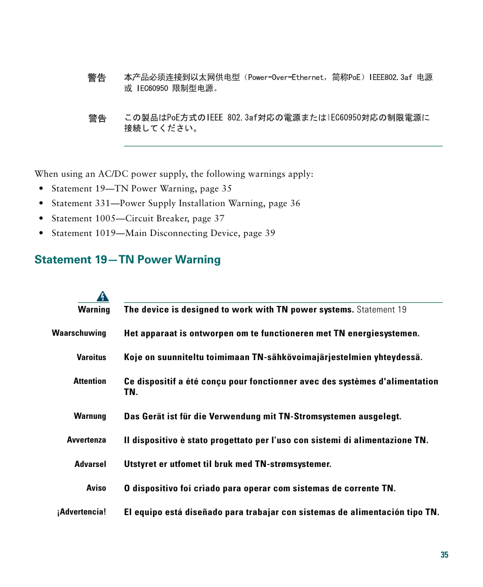 Statement 19-tn power warning, Statement 19—tn power warning | Cisco 1040 User Manual | Page 35 / 52