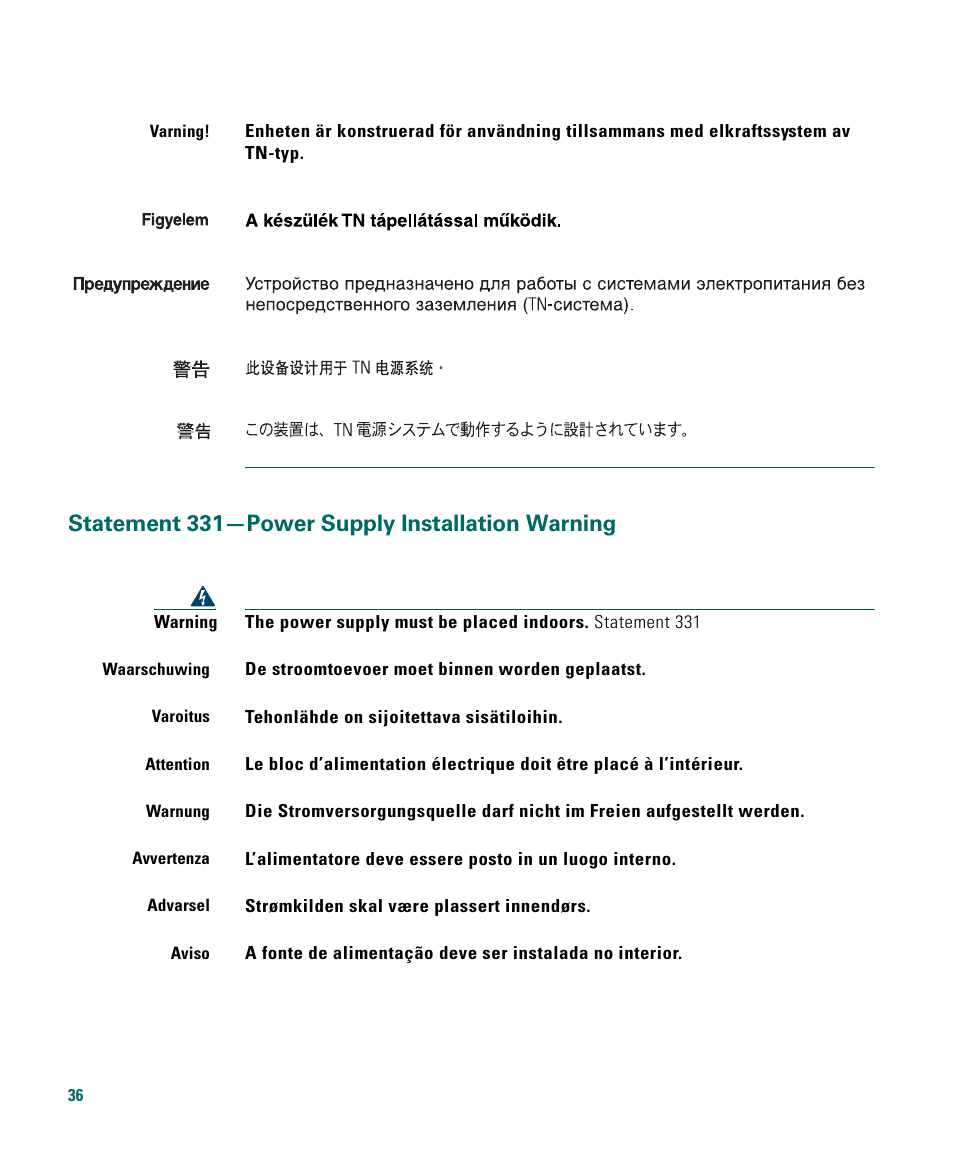 Statement 331-power supply installation warning, Statement 331—power supply installation warning | Cisco 1040 User Manual | Page 36 / 52