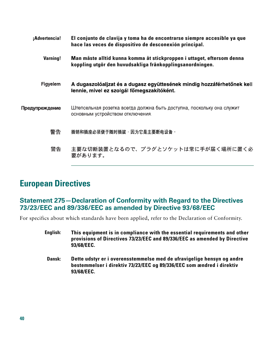 European directives | Cisco 1040 User Manual | Page 40 / 52