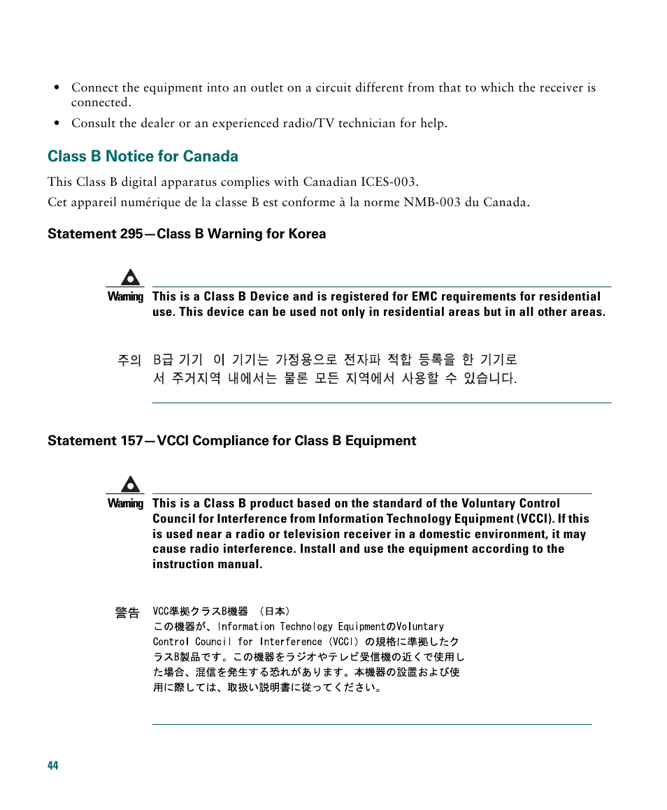 Class b notice for canada | Cisco 1040 User Manual | Page 44 / 52