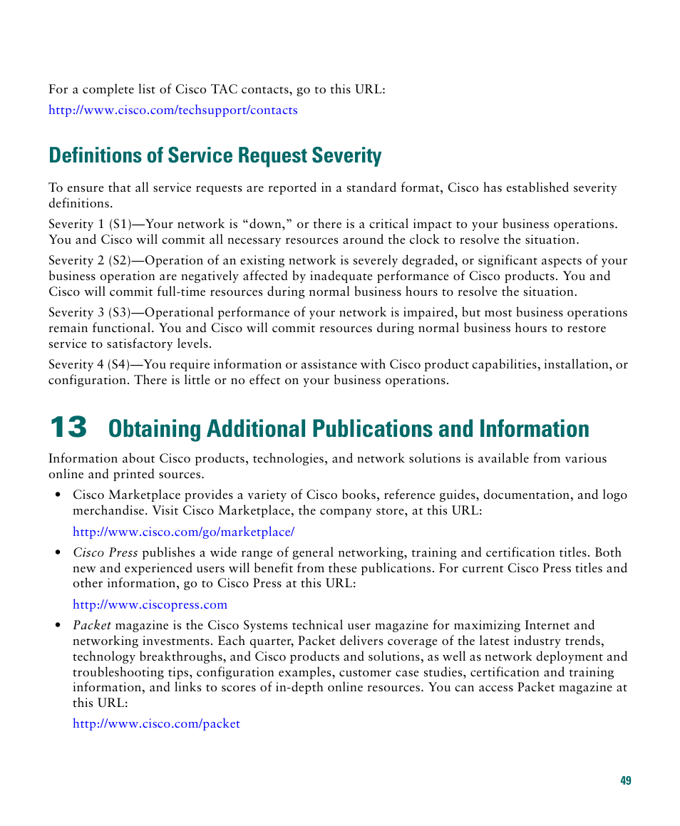 Definitions of service request severity, Obtaining additional publications and information | Cisco 1040 User Manual | Page 49 / 52