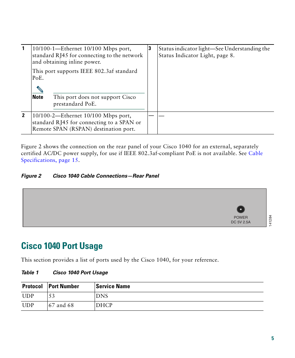 Cisco 1040 port usage | Cisco 1040 User Manual | Page 5 / 52