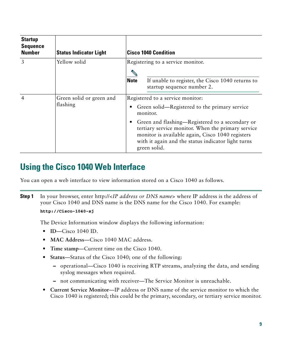 Using the cisco 1040 web interface | Cisco 1040 User Manual | Page 9 / 52