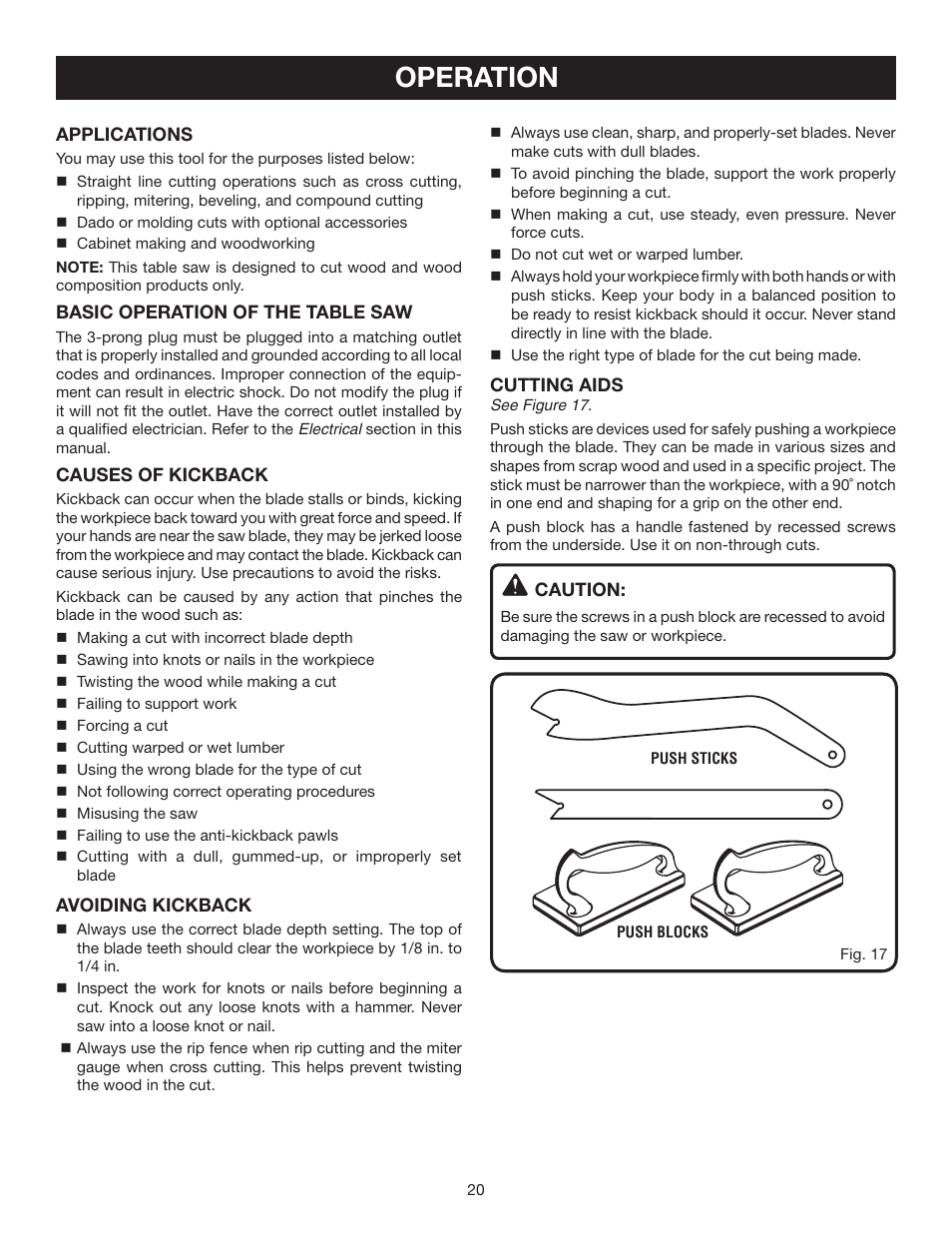 Operation | Ryobi BTS16 User Manual | Page 20 / 40