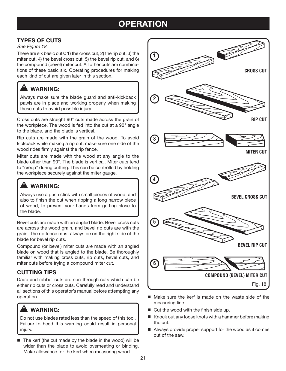 Operation | Ryobi BTS16 User Manual | Page 21 / 40