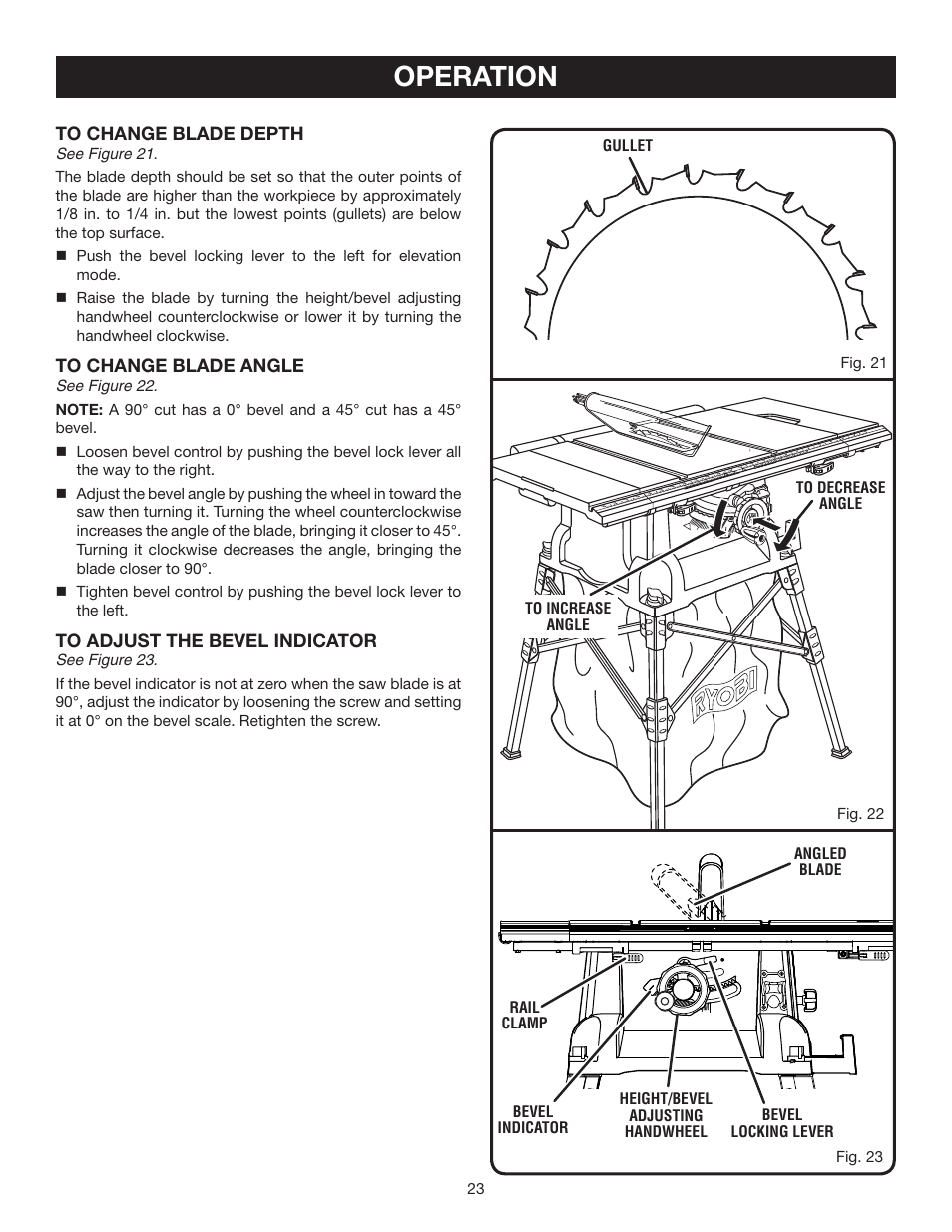 Operation | Ryobi BTS16 User Manual | Page 23 / 40