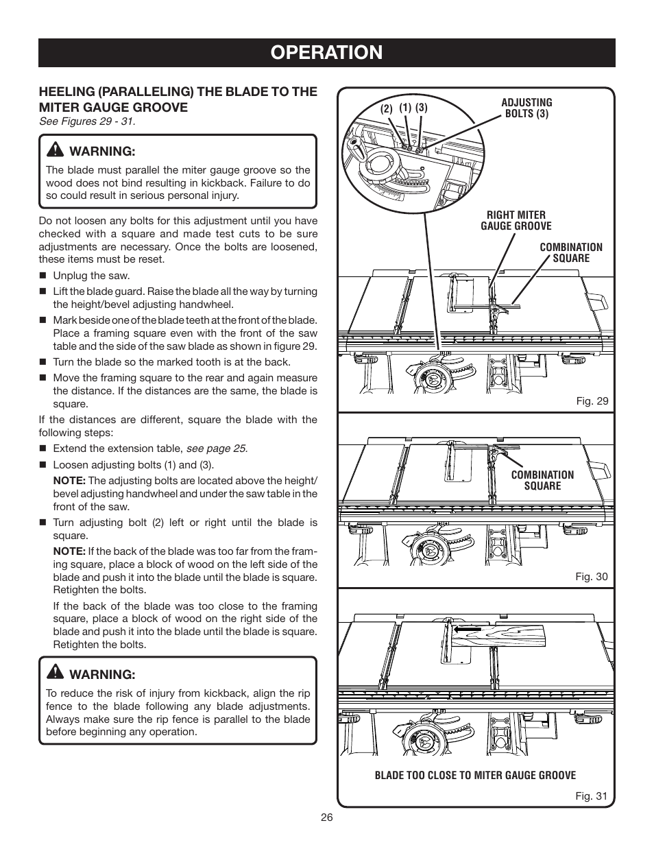 Operation | Ryobi BTS16 User Manual | Page 26 / 40