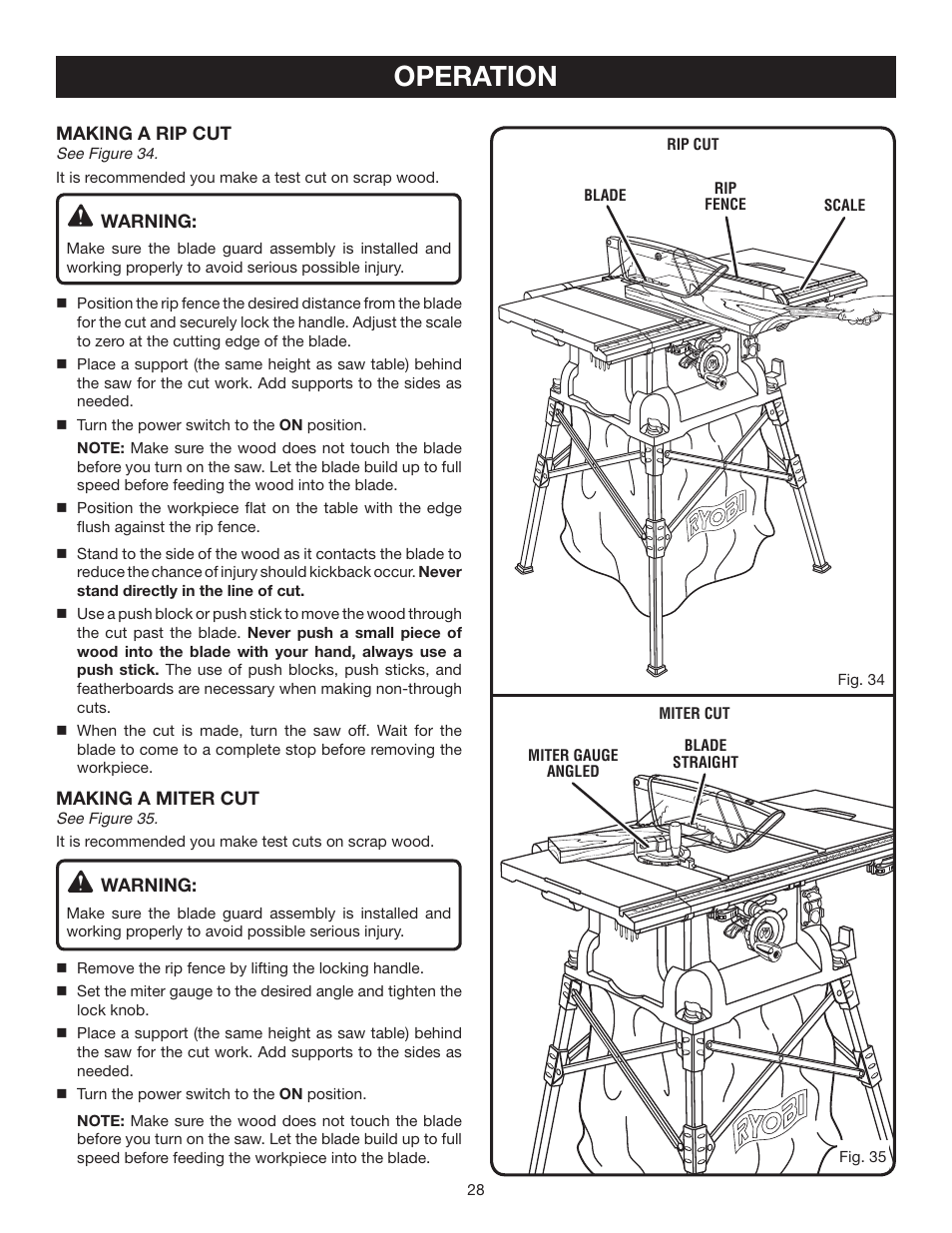 Operation | Ryobi BTS16 User Manual | Page 28 / 40