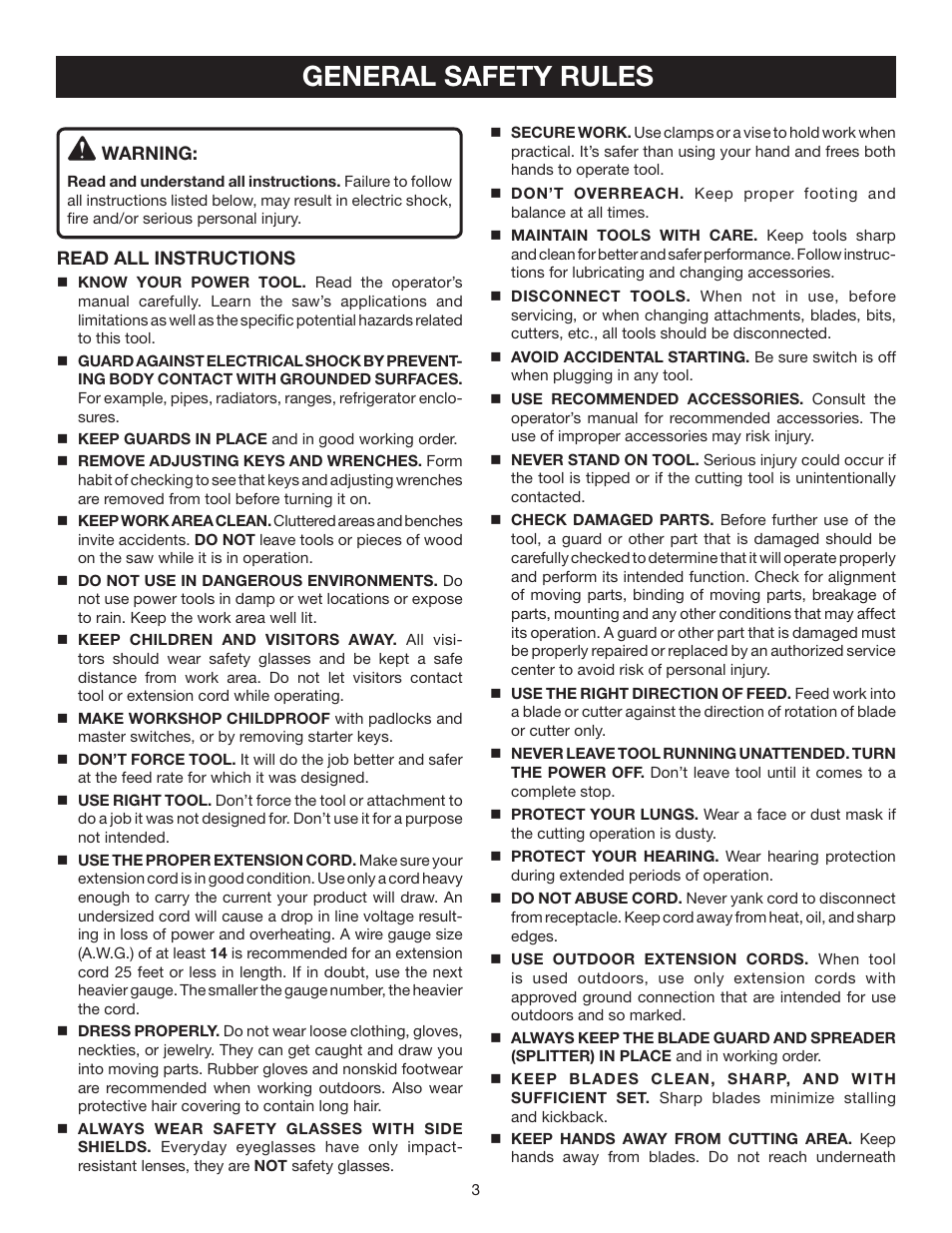 General safety rules | Ryobi BTS16 User Manual | Page 3 / 40