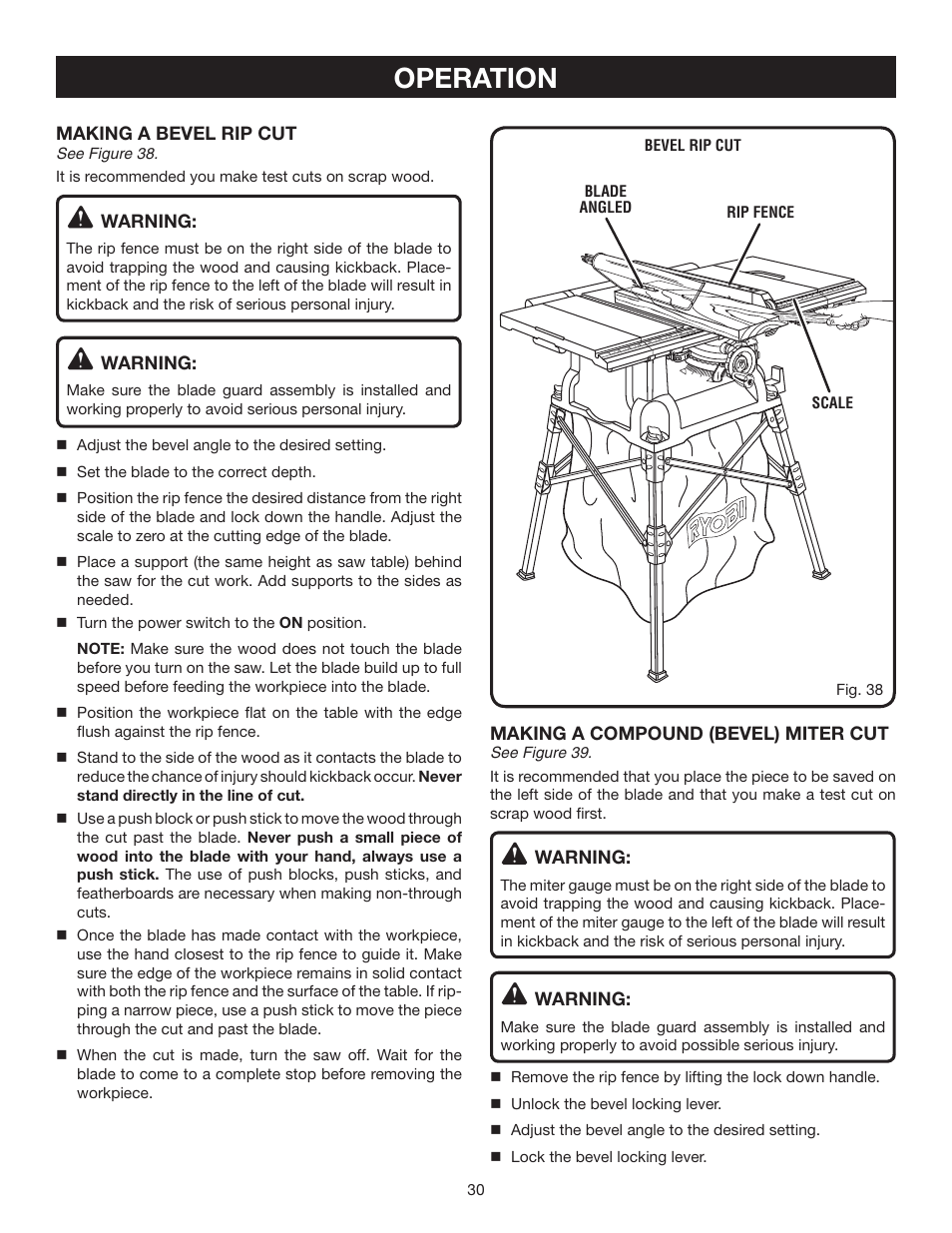 Operation | Ryobi BTS16 User Manual | Page 30 / 40