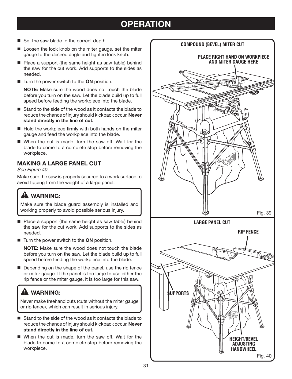 Operation | Ryobi BTS16 User Manual | Page 31 / 40