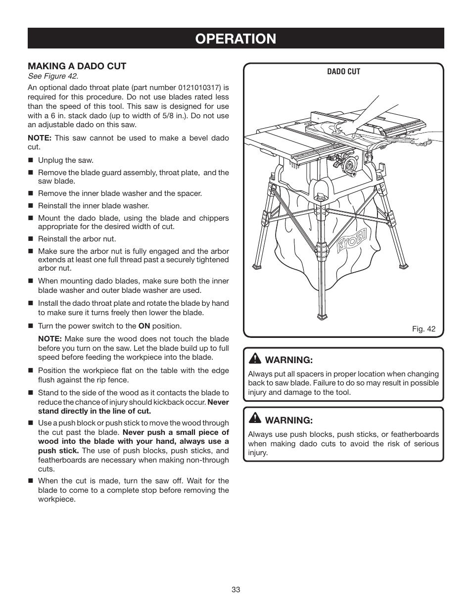 Operation | Ryobi BTS16 User Manual | Page 33 / 40