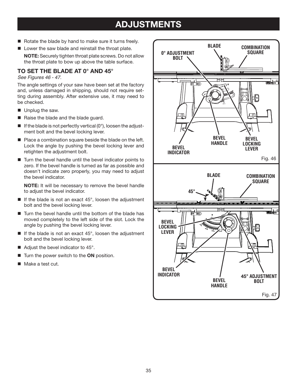 Adjustments | Ryobi BTS16 User Manual | Page 35 / 40
