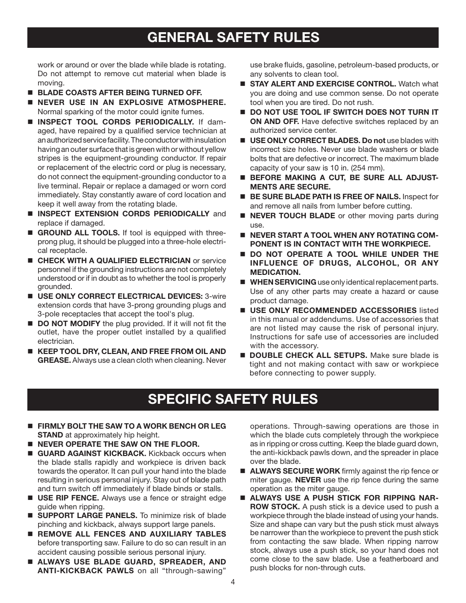 General safety rules, Specific safety rules | Ryobi BTS16 User Manual | Page 4 / 40