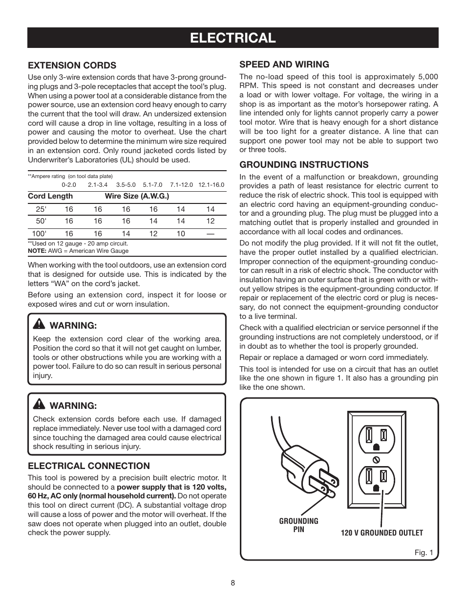 Electrical | Ryobi BTS16 User Manual | Page 8 / 40