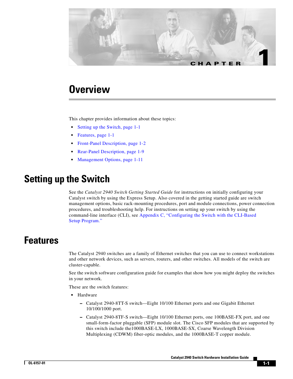 Overview, Setting up the switch, Features | C h a p t e r | Cisco 2940 User Manual | Page 19 / 82