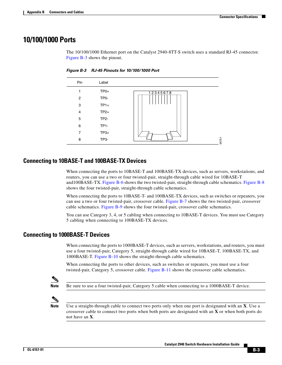 10/100/1000 ports, Connecting to 10base-t and 100base-tx devices, Connecting to 1000base-t devices | Cisco 2940 User Manual | Page 61 / 82